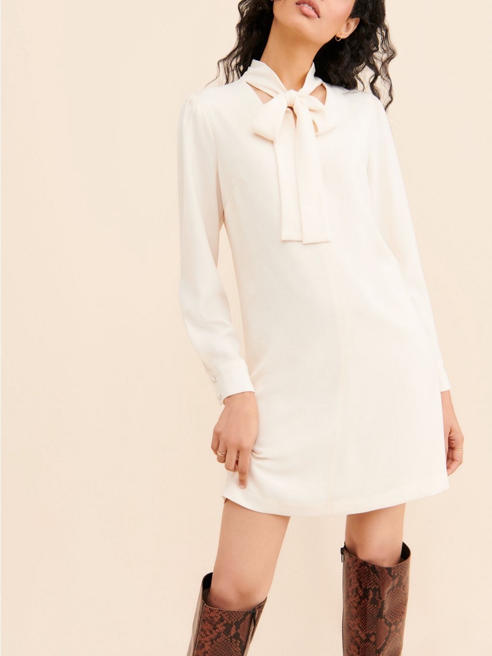 Anthropologie Gal Meets Glam Eiffel Tower Bow-Tie Long Sleeve Dress